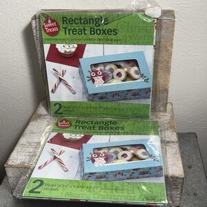 Lot of 2 Sweet Treats Baked Goods Rectangle Treat Boxes X-mas Owls 2 Each Set